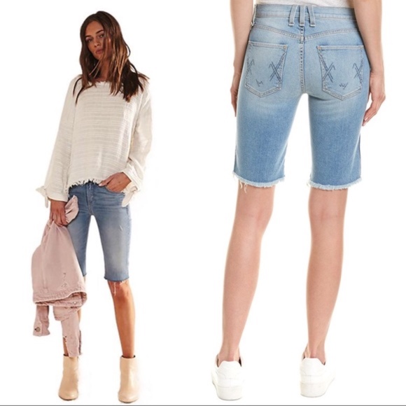 MCGUIRE DENIM 90s Distressed Jean Biker Shorts in La Colombe Blue - Picture 3 of 10